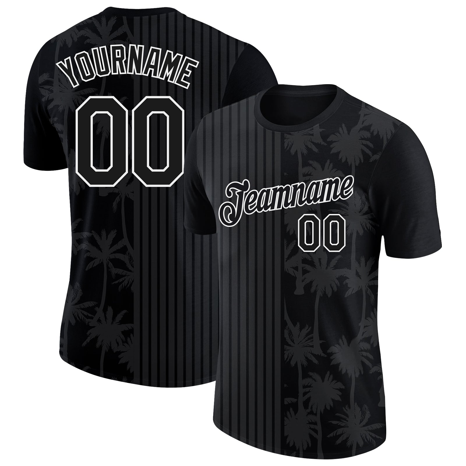 Personalized 3D Hawaii Palm Trees Performance T-Shirt - Black & White Design for Men/Women Personalized Black White 3D Hawaii