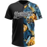 Personalized 3D Tropical Leaves Black White Unisex Softball Jersey Personalized Black White 3D Hawaii Tropical Leaves Two-Button