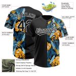 Personalized 3D Tropical Leaves Black White Unisex Softball Jersey Personalized Black White 3D Hawaii Tropical Leaves Two-Button