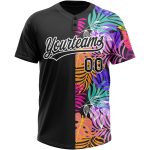 Personalized 3D Tropical Palm Trees Softball Jersey Unisex Black White Two-Button Personalized Black White 3D Hawaii Tropical