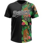 Personalized Tropical Tiger 3D Black White Unisex Softball Jersey - Two-Button Design Personalized Black White 3D Hawaii