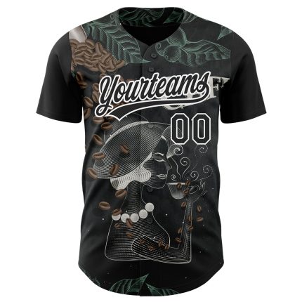 Personalized 3D Black White International Coffee Day Jersey, Baseball Shirt Personalized Black White 3D International Coffee