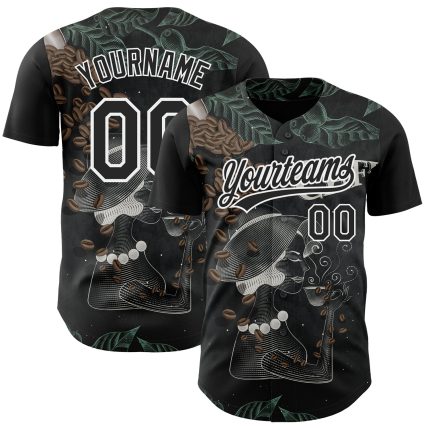 Personalized 3D Black White International Coffee Day Jersey, Baseball Shirt Personalized Black White 3D International Coffee
