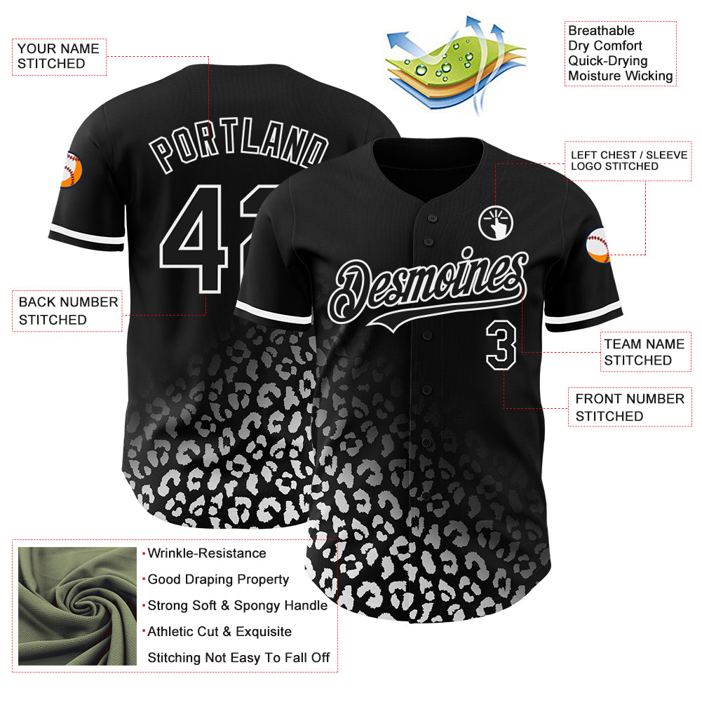 3D Leopard Print Fade Baseball Jersey - Personalized Black and White Fashion Design Personalized Black White 3D Leopard Print - Image 3