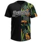 Personalized 3D Leopards Tropical Palm Leaves Unisex Softball Jersey - Two-Button Design Personalized Black White 3D Leopards