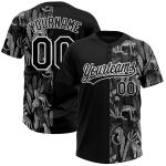 Personalized 3D Leopards Tropical Palm Leaves Black White Softball Jersey Unisex Two-Button Personalized Black White 3D Leopards