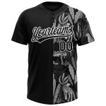 Personalized 3D Leopards Tropical Palm Leaves Black White Softball Jersey Unisex Two-Button Personalized Black White 3D Leopards