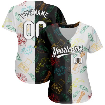 Personalized 3D Music Festival Baseball Jersey Black White Brazilian Carnival Personalized Black White 3D Music Festival