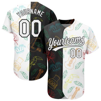 Personalized 3D Music Festival Baseball Jersey Black White Brazilian Carnival Personalized Black White 3D Music Festival