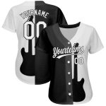 Custom 3D Guitar Rock and Roll Baseball Jersey for Music Festival - Black White Design Personalized Black White 3D Music