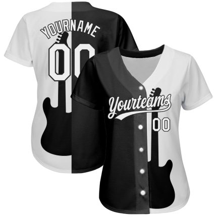 Custom 3D Guitar Rock and Roll Baseball Jersey for Music Festival - Black White Design Personalized Black White 3D Music