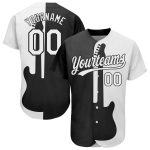 Custom 3D Guitar Rock and Roll Baseball Jersey for Music Festival - Black White Design Personalized Black White 3D Music