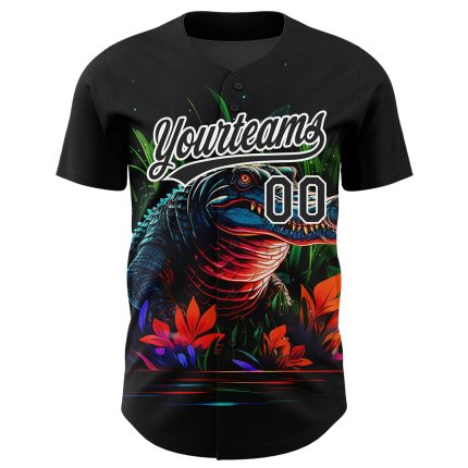 Personalized 3D Crocodile Baseball Jersey in Black and White for Men and Women Personalized Black White 3D Neon Crocodile