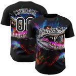 Personalized 3D Neon Crocodile Baseball Jersey in Black and White Personalized Black White 3D Neon Crocodile Baseball Jersey