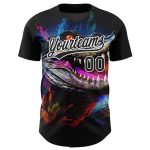 Personalized 3D Neon Crocodile Baseball Jersey in Black and White Personalized Black White 3D Neon Crocodile Baseball Jersey
