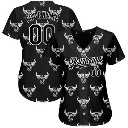 Custom 3D Black and White Ox Baseball Jersey - Personalized Sports Apparel Personalized Black White 3D Ox Baseball Jersey