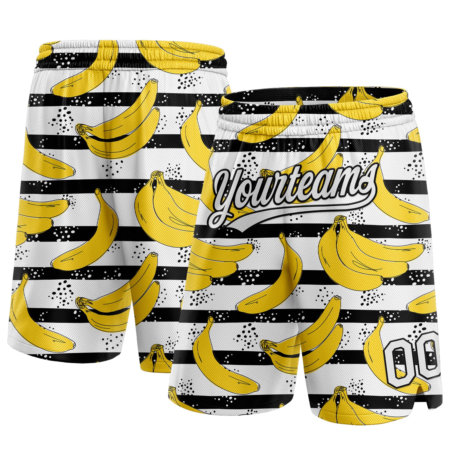 Custom Name Number 3D Pattern Basketball Shorts Authentic Black White Team Personalized Black White 3D Pattern Banana Authentic