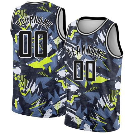 Custom Basketball Jersey with Personalized Name and Number, Black White 3D Grunge Pattern Design, Authentic Team Apparel