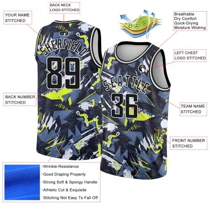 Custom Basketball Jersey with Personalized Name and Number, Black White 3D Grunge Pattern Design, Authentic Team Apparel