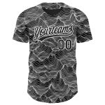 Custom Name and Number Baseball Jersey with 3D Abstract Mountain Design in Black and White - Personalized Team Apparel Personalized