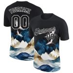 Custom 3D Pattern Animal Crane T-Shirt for Team Events - Personalized Black White Performance Tee with Name and Number Personalized