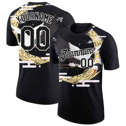 Personalized 3D Pattern Animal Crane T-Shirt - Black and White Performance Tee Personalized Black White 3D Pattern Design