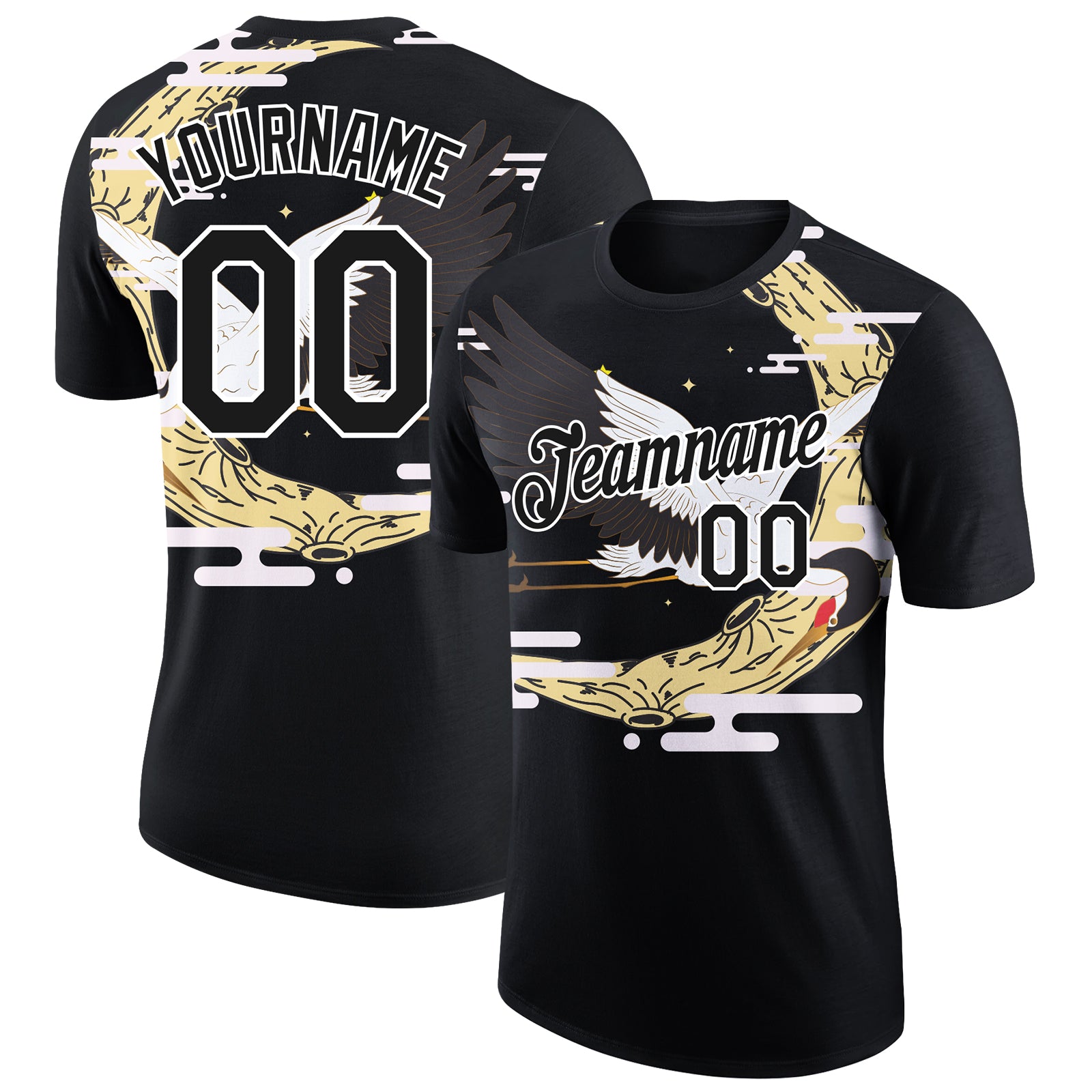 Personalized 3D Pattern Animal Crane T-Shirt - Black and White Performance Tee Personalized Black White 3D Pattern Design