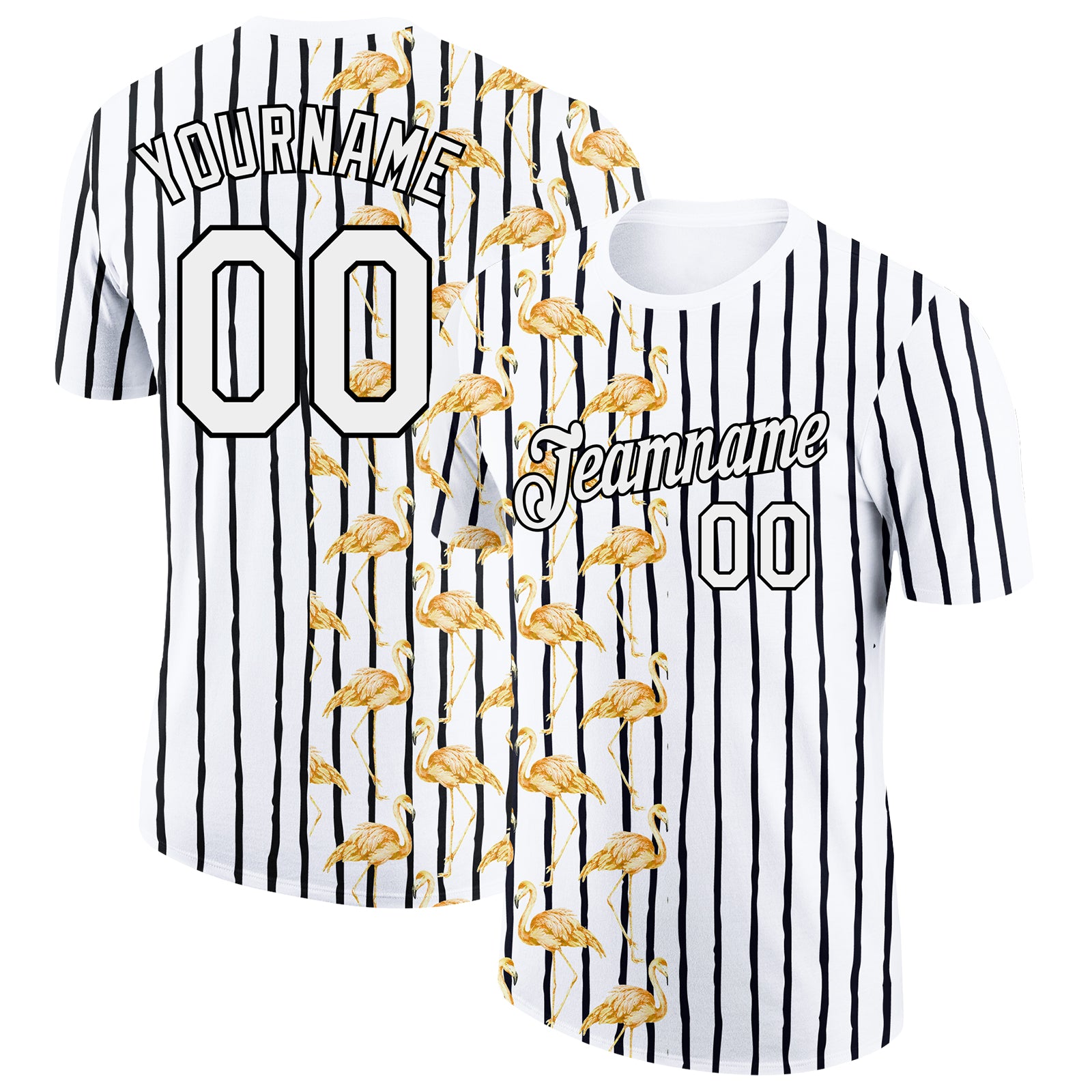 Custom Name Number Flamingo Performance T-Shirt - Personalized Black White 3D Pattern Design Team Apparel Personalized Black