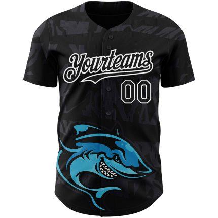 Custom Animal Shark 3D Pattern Baseball Jersey - Personalized Black and White Design with Name and Number Personalized Black