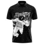 Custom Name Number 3D Astronaut Design Golf Polo Shirt - Personalized Black and White Performance Team Wear Personalized