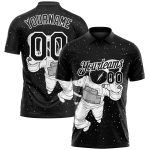 Custom Name Number 3D Astronaut Design Golf Polo Shirt - Personalized Black and White Performance Team Wear Personalized