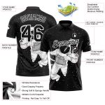 Custom Name Number 3D Astronaut Design Golf Polo Shirt - Personalized Black and White Performance Team Wear Personalized