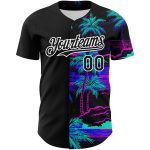 Personalized 3D Pattern Beach Jersey with Black White Hawaii Palm Trees - Authentic Baseball Jersey Personalized Black White