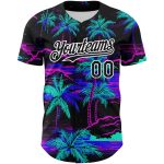 Custom Name Number Beach Jersey with 3D Black White Palm Trees Design - Authentic Hawaii Baseball Jersey Personalized Black