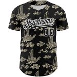 Custom Name and Number Personalized 3D Black White Fishing Jersey for Boats and Fish - Authentic Baseball Jersey Personalized