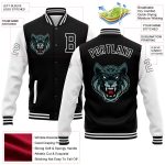 Personalized 3D Black White Pattern Varsity Letterman Bomber Jacket Full-Snap Personalized Black White 3D Pattern Design