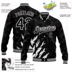 Custom Team Name Number Bomber Jacket | Personalized Black White 3D Pattern Full-Snap Varsity Letterman Design Personalized
