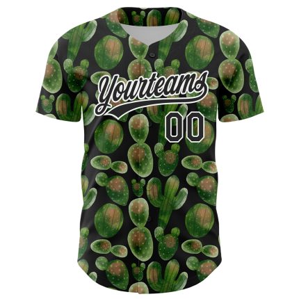 Custom Cactus Festival 3D Pattern Baseball Jersey with Personalized Name & Number - Black & White Design Personalized Black
