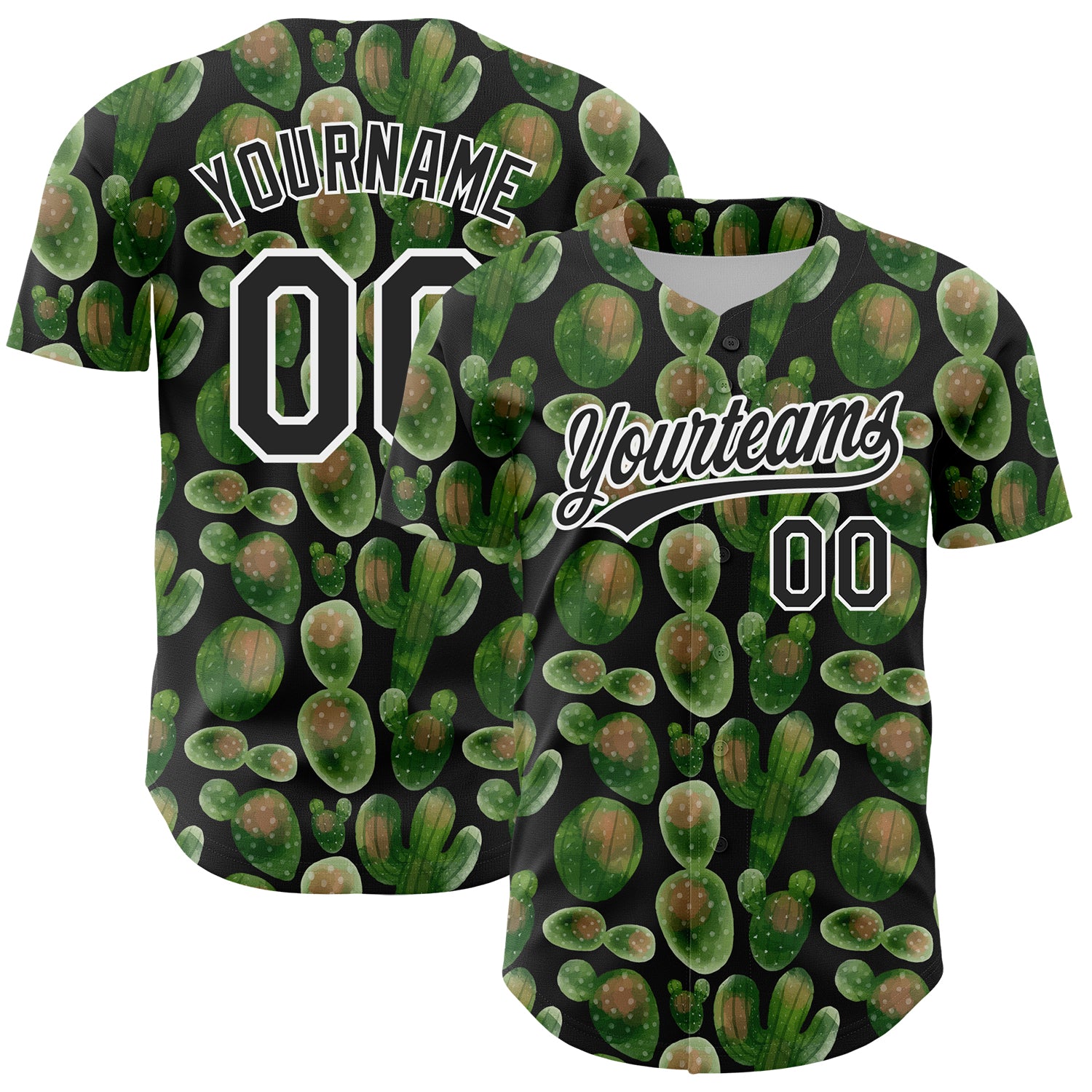 Custom Cactus Festival 3D Pattern Baseball Jersey with Personalized Name & Number - Black & White Design Personalized Black