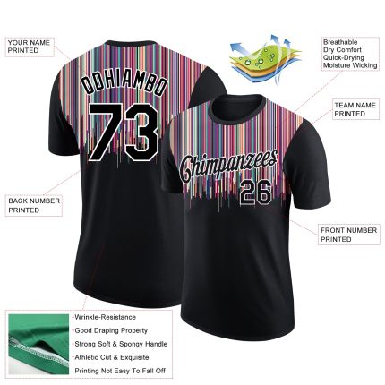 Custom Name and Number 3D Pattern T-Shirt with Colorful Lines - Personalized Black White Performance Tee Personalized Black
