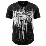 Custom Name and Number Dripping Splatter Art Baseball Jersey | Personalized Black White 3D Pattern Design Personalized Black