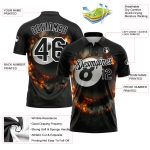 Custom 3D Flame Pattern Black and White Billiards Polo Shirt, Performance Wear Personalized Black White 3D Pattern Design