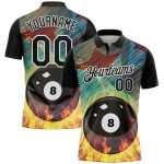 Custom Name and Number 3D Pattern Flame Billiards 8 Ball Polo Shirt Personalized Team Performance Black White Personalized
