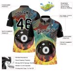 Custom Name and Number 3D Pattern Flame Billiards 8 Ball Polo Shirt Personalized Team Performance Black White Personalized