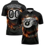 Custom 3D Flame Pattern Black and White Billiards Polo Shirt, Performance Wear Personalized Black White 3D Pattern Design