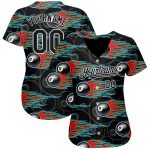 3D Pattern Design Flaming 8 Ball Baseball Jersey - Personalized Black White Snooker Billiards Apparel Personalized Black