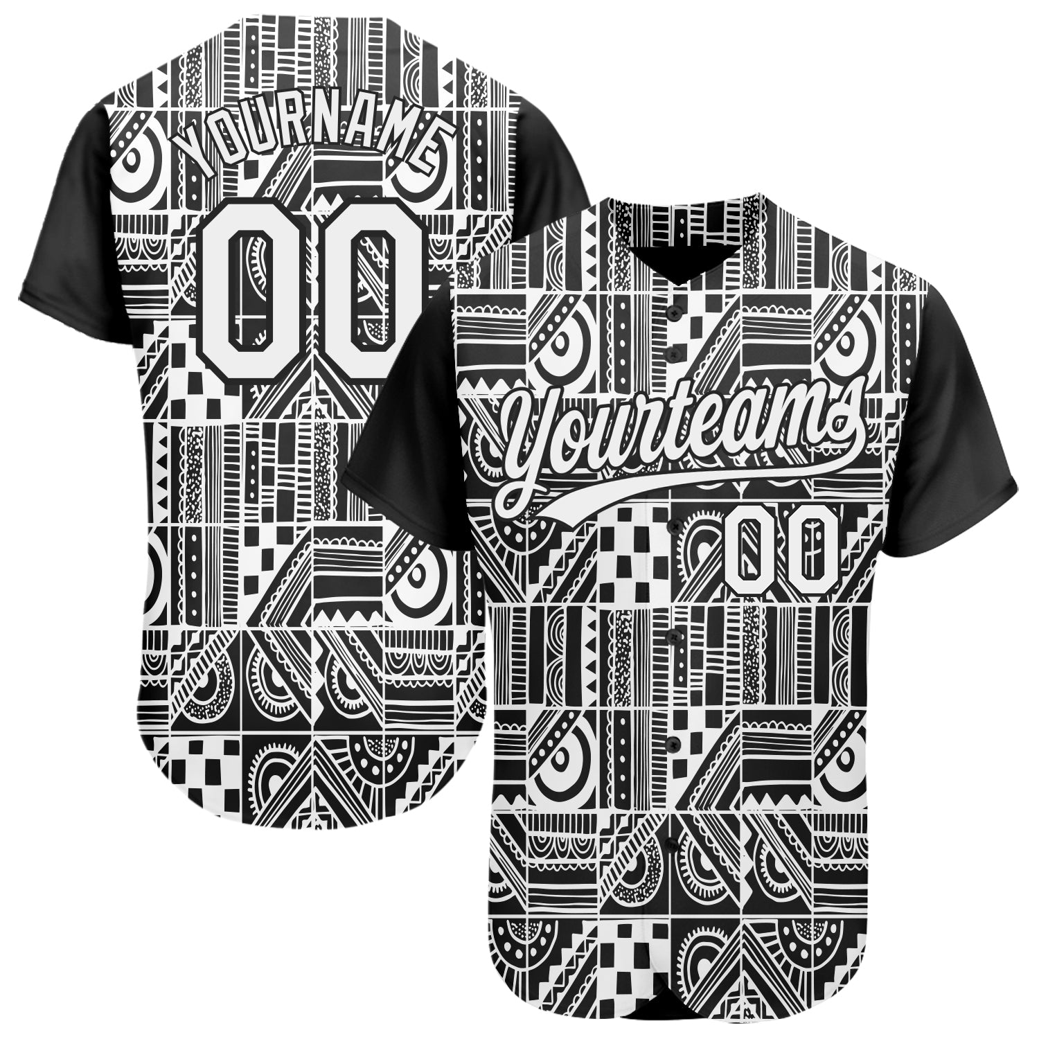 Custom Name & Number Monochrome 3D Pattern Baseball Jersey - Personalized Geometric Mosaic Team Style Personalized Black