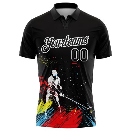 Personalized Golf Polo Shirt with Custom Name and Number, Black White 3D Pattern Design, Performance Team Apparel Personalized