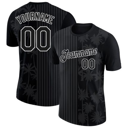 Custom Name Number Hawaii Palm Trees 3D Pattern Performance T-Shirt - Personalized Black White Design Personalized Black