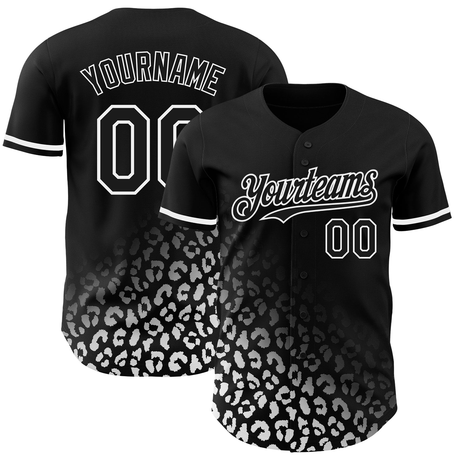 Custom Leopard Print Baseball Jersey - Personalized 3D Pattern Design with Name & Number, Black & White Team Apparel Personalized